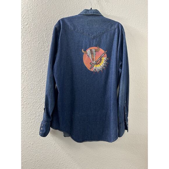 American Hero Authentic Mens Size XL Denim Long Sleeve Shirt Hand Painted Native - Picture 11 of 12